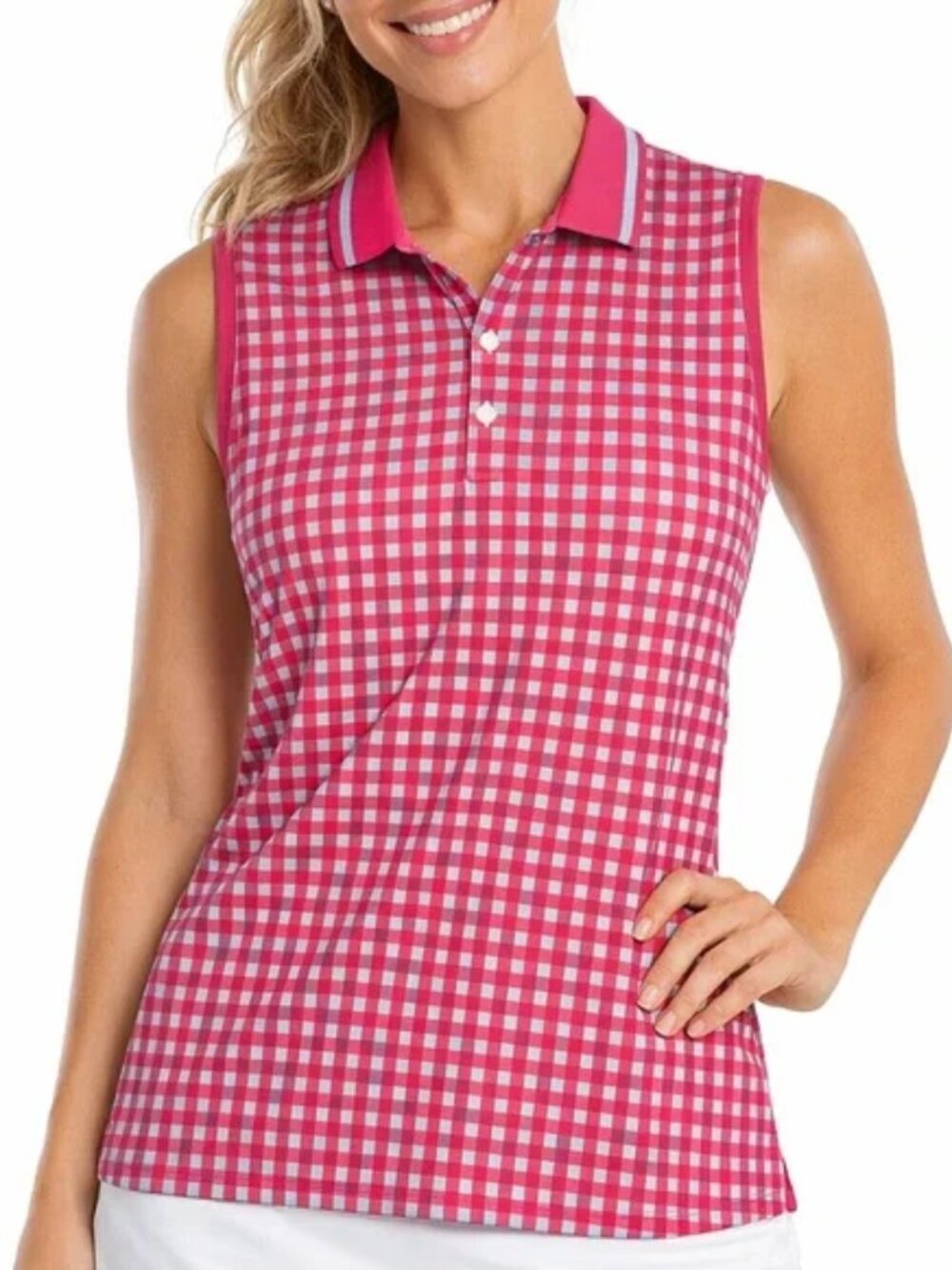 NWT RLX Ralph Lauren Polo Golf Women's Sleeveless Gingham Polo Shirt